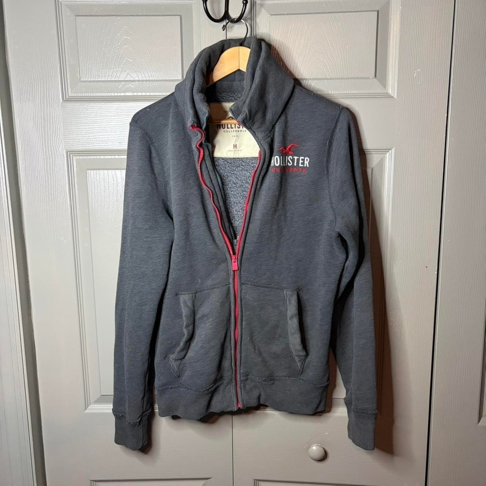 Hollister Mens Grey Sherpa Lined Full Zip Jacket Preppy Y2K Skater Size M